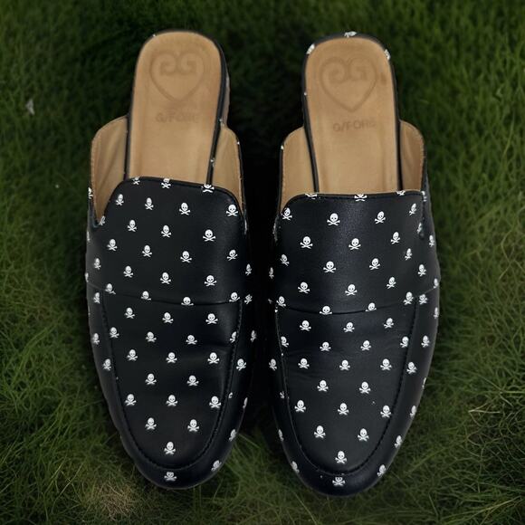 G/Fore Killer Skull & Ts Mules Onyx Black Golf Shoes Leather Women's Size 6.5
